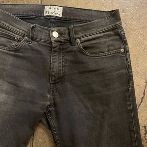 Acne Studios Ace Used Cash model Faded black denim some bleach stains